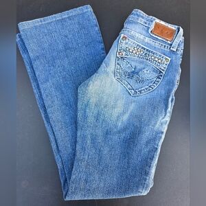 Robin's Jean Navajo Turquoise Stone Y2k Silver Rivet Denim Embellished Size 26